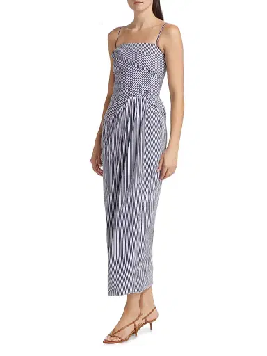 Adam Lippes Women's Cari Stripe Poplin Midi-Dress - Navy White | Thumbnail 4