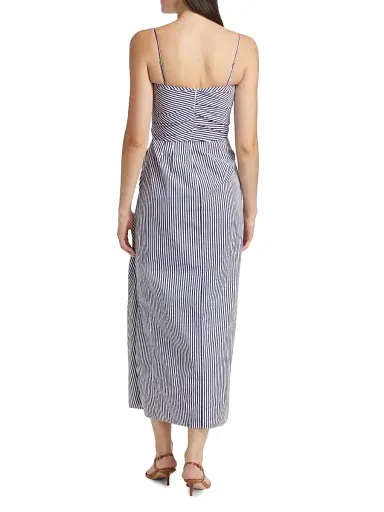 Adam Lippes Women's Cari Stripe Poplin Midi-Dress - Navy White | Thumbnail 5