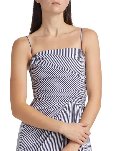 Adam Lippes Women's Cari Stripe Poplin Midi-Dress - Navy White | Thumbnail 6