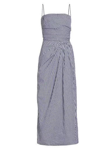 Adam Lippes Women's Cari Stripe Poplin Midi-Dress - Navy White | Thumbnail 1