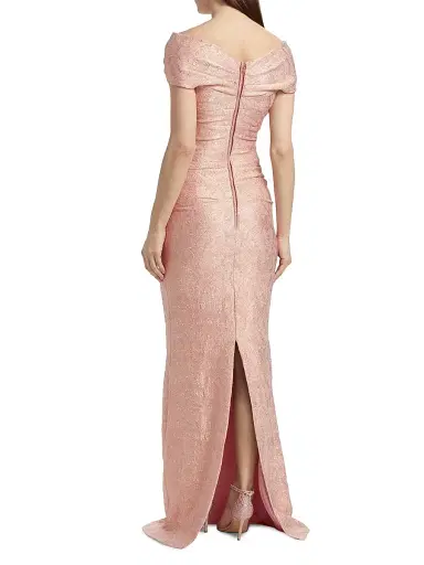 Teri Jon by Rickie Freeman Women's Metallic Jacquard Off-the-Shoulder Gown - Rose Gold | Thumbnail 5