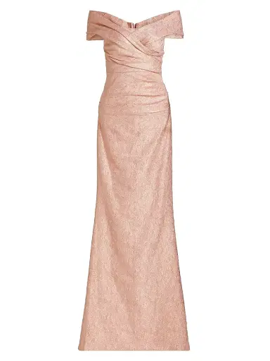 Teri Jon by Rickie Freeman Women's Metallic Jacquard Off-the-Shoulder Gown - Rose Gold | Thumbnail 1