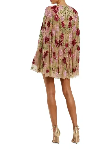 Mac Duggal Women's Cocktail Embellished Floral Mesh Cape Minidress - Beige Multi - Size 14 | Thumbnail 2