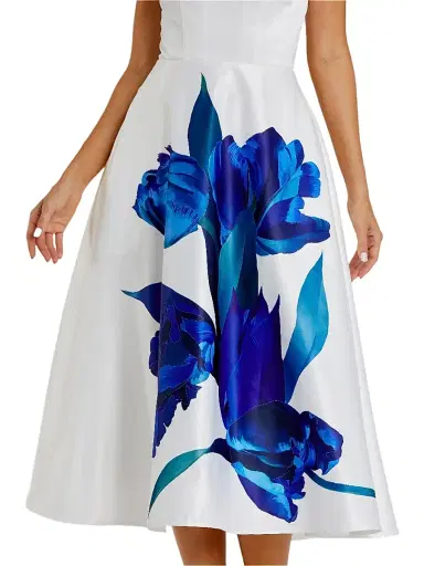 Mac Duggal Women's Cocktail Floral Satin Strapless Midi-Dress - Cream Multi - Size 14 | Thumbnail 3 Mac Duggal Women's Cocktail Floral Satin Strapless Midi-Dress - Cream Multi - Size 14 | Thumbnail 3