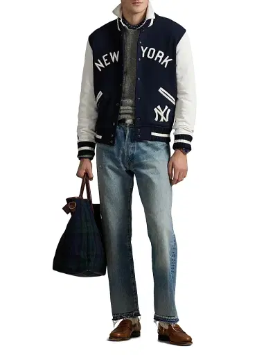 Polo Ralph Lauren Men's Yankees Fleece Bomber Jacket - Aviator Navy Deckwash White | Thumbnail 2 Polo Ralph Lauren Men's Yankees Fleece Bomber Jacket - Aviator Navy Deckwash White | Thumbnail 2