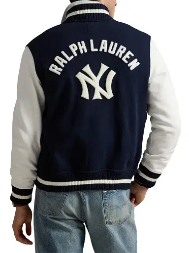 Polo Ralph Lauren Men's Yankees Fleece Bomber Jacket - Aviator Navy Deckwash White | Thumbnail 5 Polo Ralph Lauren Men's Yankees Fleece Bomber Jacket - Aviator Navy Deckwash White | Thumbnail 5