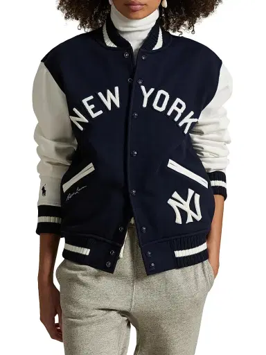 Polo Ralph Lauren Men's Yankees Fleece Bomber Jacket - Aviator Navy Deckwash White | Thumbnail 6 Polo Ralph Lauren Men's Yankees Fleece Bomber Jacket - Aviator Navy Deckwash White | Thumbnail 6