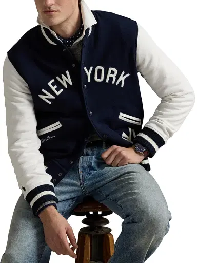 Polo Ralph Lauren Men's Yankees Fleece Bomber Jacket - Aviator Navy Deckwash White | Thumbnail 8 Polo Ralph Lauren Men's Yankees Fleece Bomber Jacket - Aviator Navy Deckwash White | Thumbnail 8
