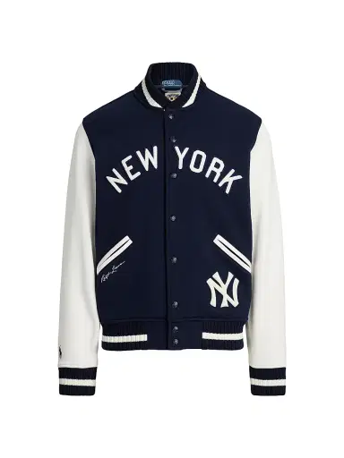 Polo Ralph Lauren Men's Yankees Fleece Bomber Jacket - Aviator Navy Deckwash White | Thumbnail 1 Polo Ralph Lauren Men's Yankees Fleece Bomber Jacket - Aviator Navy Deckwash White | Thumbnail 1
