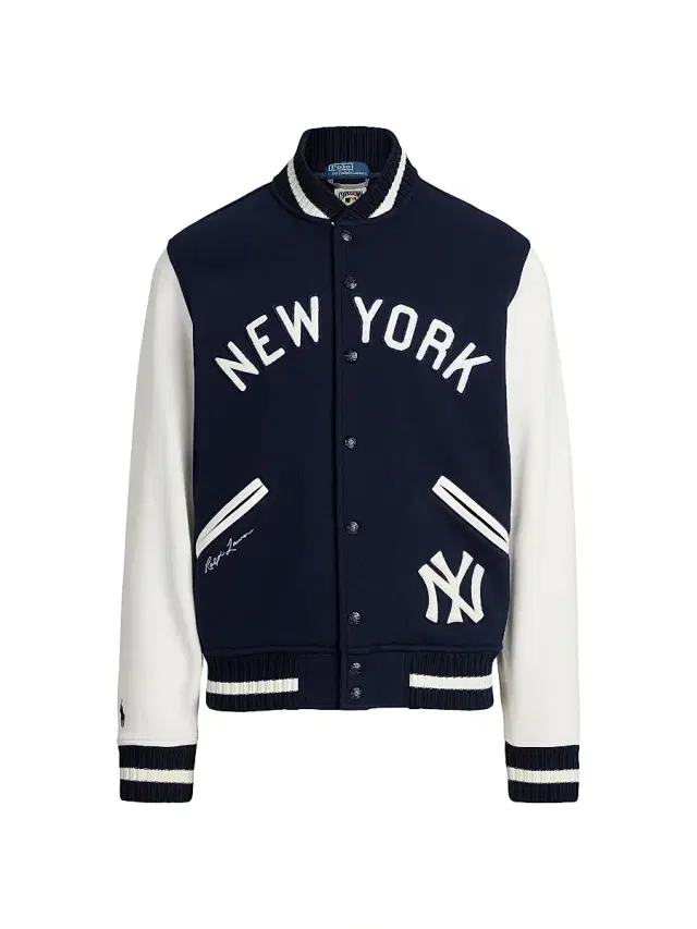 Men's Yankees Fleece Bomber Jacket - Aviator Navy Deckwash White