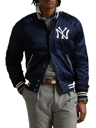 Polo Ralph Lauren Men's New York Yankees Satin Bomber Jacket - Aviator Navy | Thumbnail 3 Polo Ralph Lauren Men's New York Yankees Satin Bomber Jacket - Aviator Navy | Thumbnail 3