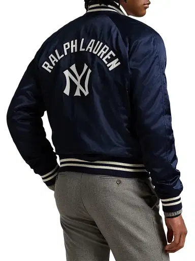 Polo Ralph Lauren Men's New York Yankees Satin Bomber Jacket - Aviator Navy | Thumbnail 4 Polo Ralph Lauren Men's New York Yankees Satin Bomber Jacket - Aviator Navy | Thumbnail 4