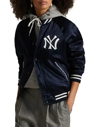 Polo Ralph Lauren Men's New York Yankees Satin Bomber Jacket - Aviator Navy | Thumbnail 5 Polo Ralph Lauren Men's New York Yankees Satin Bomber Jacket - Aviator Navy | Thumbnail 5
