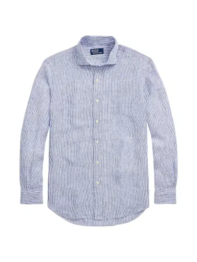 Polo Ralph Lauren Men's Classic Fit Striped Linen Shirt - Royal Blue White | Thumbnail 1 Polo Ralph Lauren Men's Classic Fit Striped Linen Shirt - Royal Blue White | Thumbnail 1