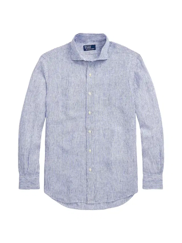 Men's Classic Fit Striped Linen Shirt - Royal Blue White Men's Classic Fit Striped Linen Shirt - Royal Blue White