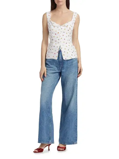 Reformation Women's Viola Floral Linen Top - Layla - Size 8 | Thumbnail 2 Reformation Women's Viola Floral Linen Top - Layla - Size 8 | Thumbnail 2