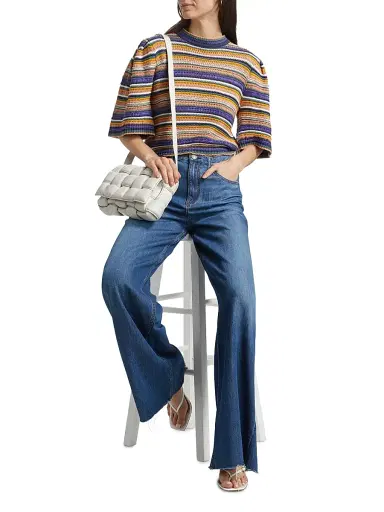 Ba&sh Women's Farfaela Striped Cotton Sweater - Multico - Size Large | Thumbnail 2