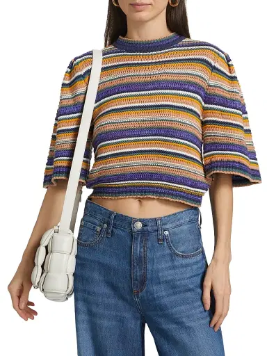 Ba&sh Women's Farfaela Striped Cotton Sweater - Multico - Size Large | Thumbnail 3