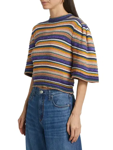 Ba&sh Women's Farfaela Striped Cotton Sweater - Multico - Size Large | Thumbnail 4