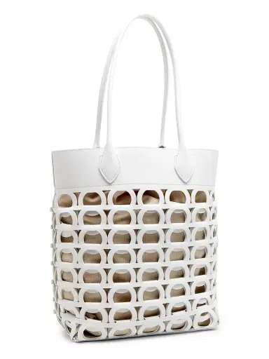 FERRAGAMO Women's Gancini Laser-Cut Leather Tote - Optic White | Thumbnail 4 FERRAGAMO Women's Gancini Laser-Cut Leather Tote - Optic White | Thumbnail 4