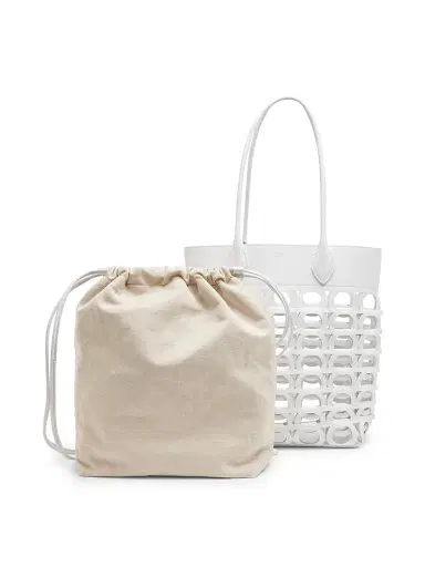 FERRAGAMO Women's Gancini Laser-Cut Leather Tote - Optic White | Thumbnail 5 FERRAGAMO Women's Gancini Laser-Cut Leather Tote - Optic White | Thumbnail 5