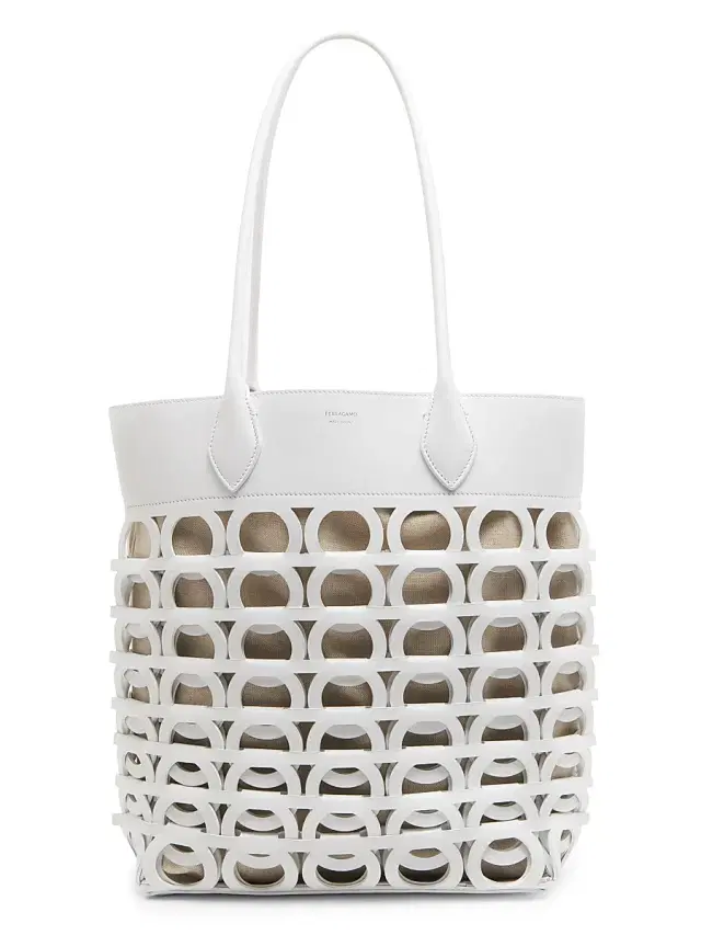 Women's Gancini Laser-Cut Leather Tote - Optic White