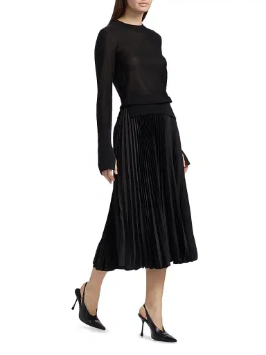 Jil Sander Women's Plissé Sunburst-Pleated Midi-Skirt - Black | Thumbnail 2