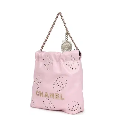 Chanel Chanel Mini 22 Bag Pink Shiny Calfskin Brushed Gold Hardware | Thumbnail 5