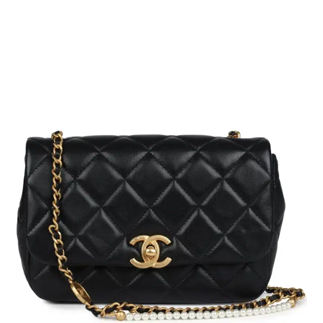 Chanel Chanel Mini Pearly Chain Flap Bag Black Lambskin Brushed Gold Hardware