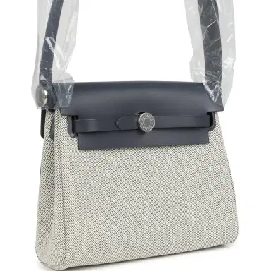 HERMÈS Hermes Herbag Zip 20 Mini Ecru and Ardoise Toile H Canvas and Ardoise Vache Hunter Palladium Hardware | Thumbnail 2 HERMÈS Hermes Herbag Zip 20 Mini Ecru and Ardoise Toile H Canvas and Ardoise Vache Hunter Palladium Hardware | Thumbnail 2
