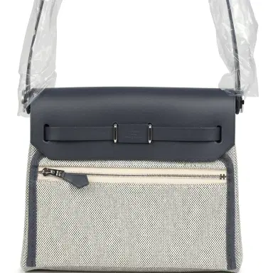 HERMÈS Hermes Herbag Zip 20 Mini Ecru and Ardoise Toile H Canvas and Ardoise Vache Hunter Palladium Hardware | Thumbnail 4