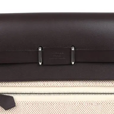 HERMÈS Hermes Herbag Zip 20 Mini Ecru and Beige Toile H Canvas and Ebene Vache Hunter Palladium Hardware | Thumbnail 7