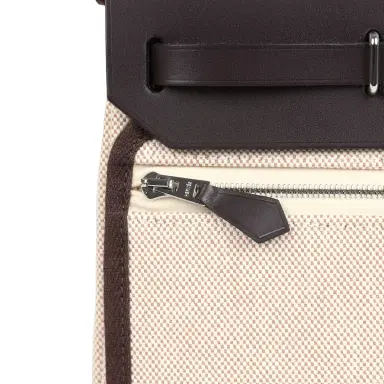 HERMÈS Hermes Herbag Zip 20 Mini Ecru and Beige Toile H Canvas and Ebene Vache Hunter Palladium Hardware | Thumbnail 8