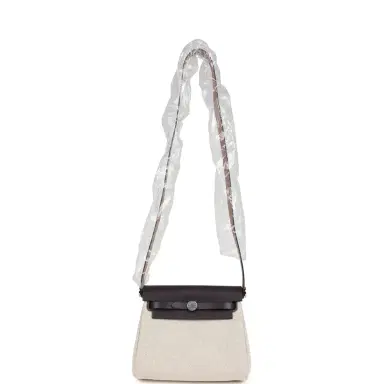 HERMÈS Hermes Herbag Zip 20 Mini Ecru and Beige Toile H Canvas and Ebene Vache Hunter Palladium Hardware | Thumbnail 9