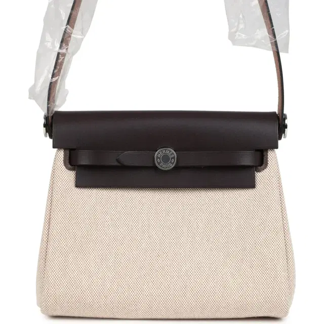 hermes Hermes Herbag Zip 20 Mini Ecru and Beige Toile H Canvas and Ebene Vache Hunter Palladium Hardware