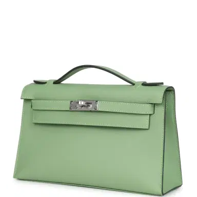 HERMÈS Hermes Kelly Pochette Vert Criquet Swift Palladium Hardware | Thumbnail 5 HERMÈS Hermes Kelly Pochette Vert Criquet Swift Palladium Hardware | Thumbnail 5