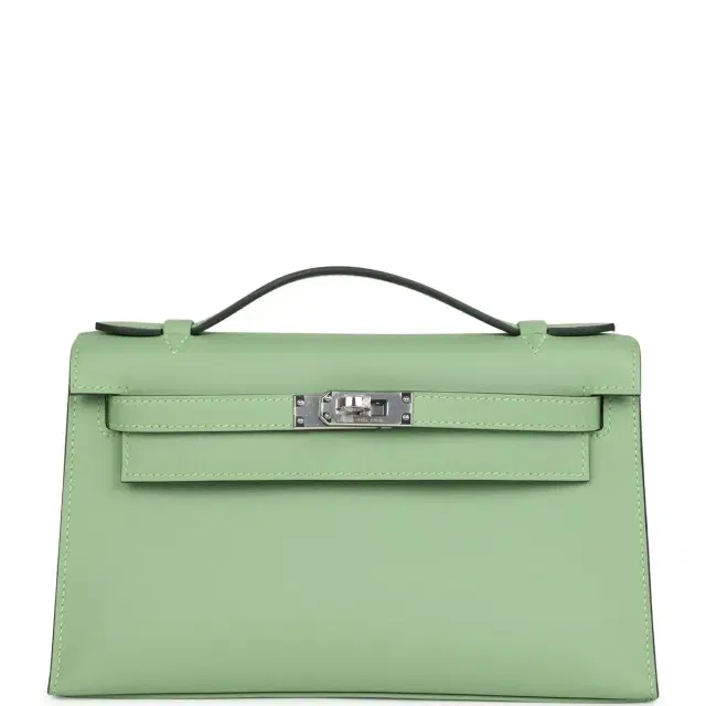 hermes Hermes Kelly Pochette Vert Criquet Swift Palladium Hardware