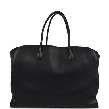 The Row The Row Marlo Tote Bag Black Saddle Leather Silver Hardware | Thumbnail 1 The Row The Row Marlo Tote Bag Black Saddle Leather Silver Hardware | Thumbnail 1