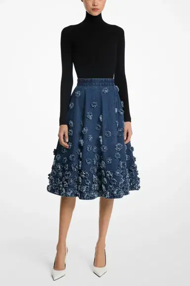Michael Kors Collection Floral Denim Skirt | Thumbnail 2
