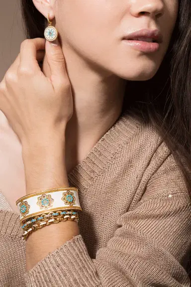BUDDHA MAMA Sky Blue Enamel and Pave Diamond Link Bracelet | Thumbnail 2