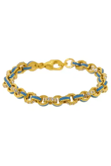 BUDDHA MAMA Sky Blue Enamel and Pave Diamond Link Bracelet | Thumbnail 1