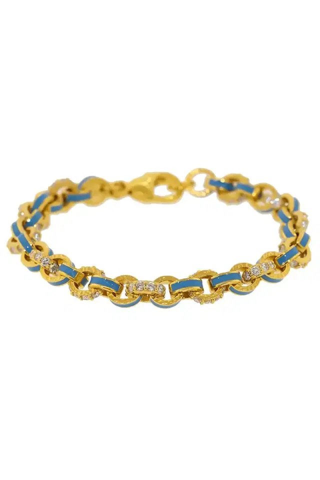BUDDHA MAMA Sky Blue Enamel and Pave Diamond Link Bracelet