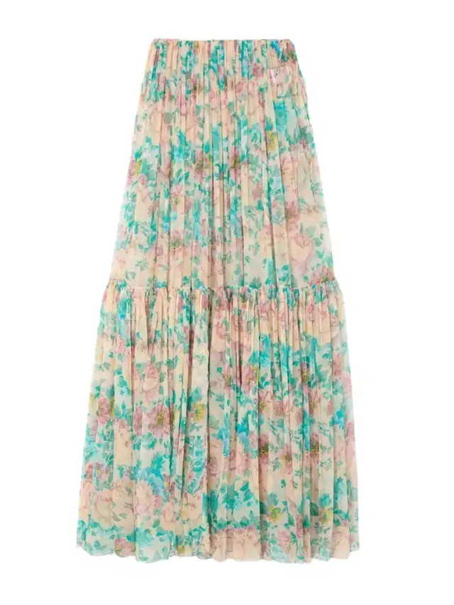 Pleated Tiered Floral-print Silk-chiffon Maxi Skirt