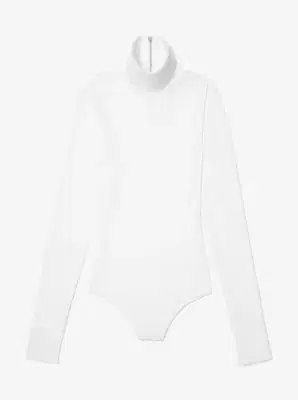 Michael Kors Collection Stretch Viscose Turtleneck Bodysuit in White | Thumbnail 2