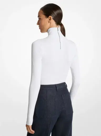 Michael Kors Collection Stretch Viscose Turtleneck Bodysuit in White | Thumbnail 12