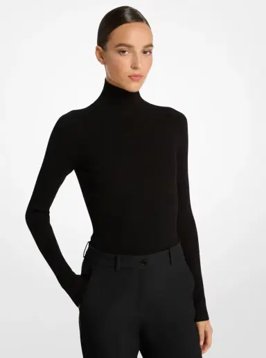 Michael Kors Collection Stretch Viscose Turtleneck Bodysuit in White | Thumbnail 13