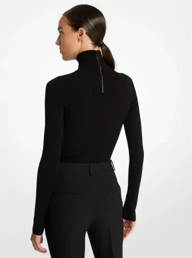 Michael Kors Collection Stretch Viscose Turtleneck Bodysuit in White | Thumbnail 16
