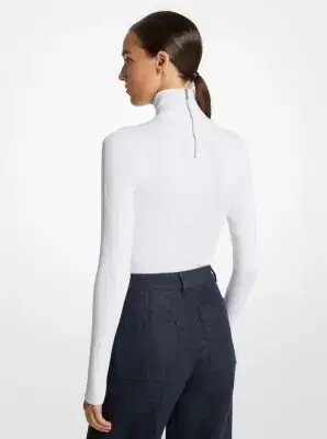 Michael Kors Collection Stretch Viscose Turtleneck Bodysuit in White | Thumbnail 3