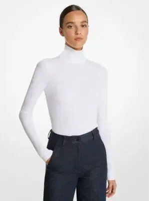 Michael Kors Collection Stretch Viscose Turtleneck Bodysuit in White | Thumbnail 4