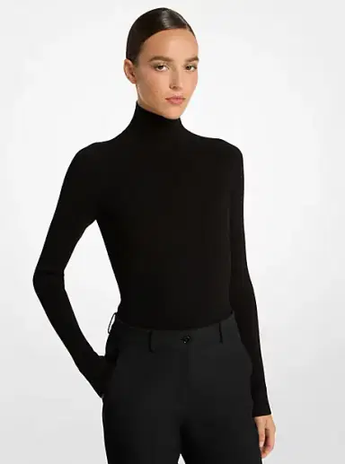Michael Kors Collection Stretch Viscose Turtleneck Bodysuit in White | Thumbnail 5